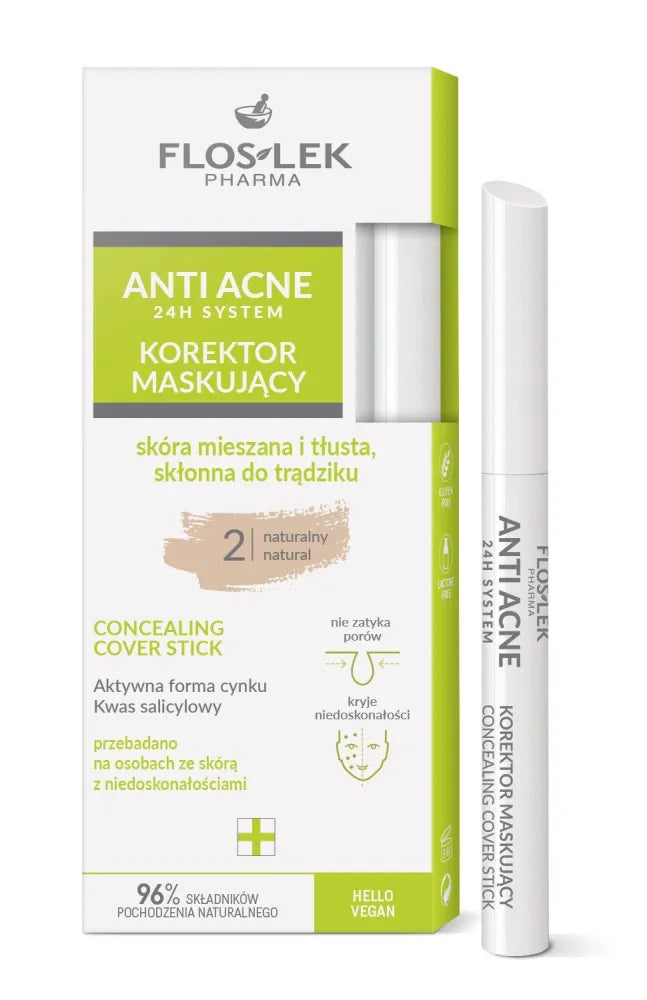 FLOSLEK Anti Acne 24 H System Concealer mišriai ir riebiai odai linkusiai į spuogus - šviesus 2 - Kosmetika