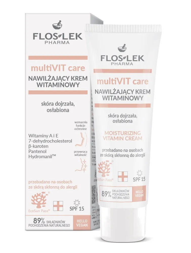 FLOSLEK PHARMA MultiVIT Care drėkinanti vitaminų kremas SPF15 dienai - subrendusiai silpnai odai 50ml - Kosmetika