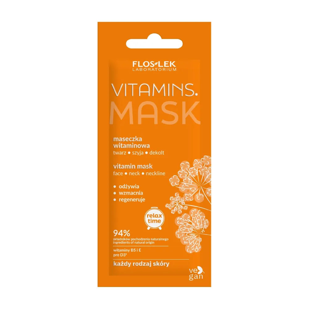 FLOSLEK Relax Time Vitaminų kaukė veidui kaklui ir dekoltė 6ml - Kosmetika