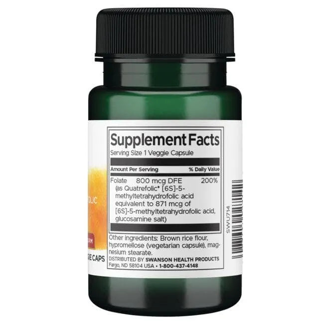 Folate 5 - Methyltetrahydrofolic Acid - 800 mcg - N30 - Foliatas - Swanson - Papildai