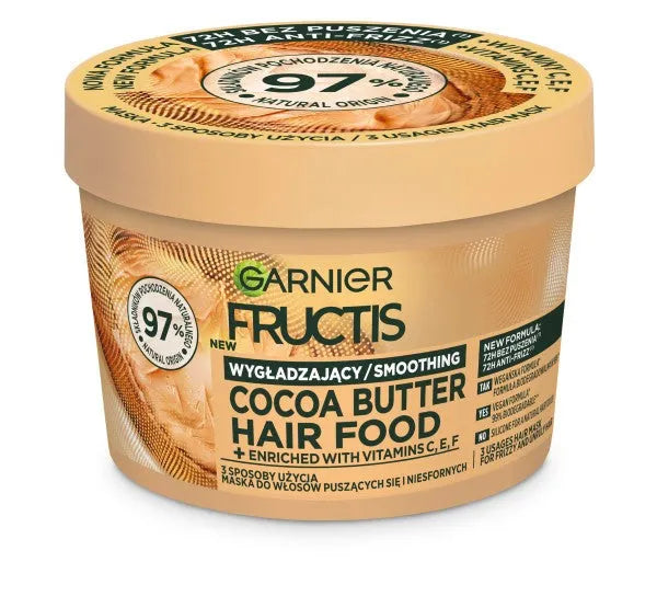 Fructis Hair Food Smoothing Mask plaukams linkusiems į garbanas ir nepaklusniems – Kakavos sviestas 400ml - Kosmetika