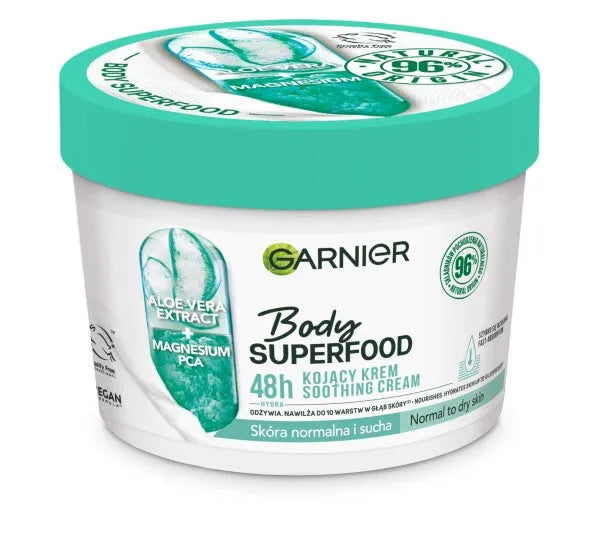 Garnier Body SuperFood Soothing Cream Aloe Vera Extract + Magnesium PCA - normalus ir sausas oda 380ml - Kosmetika