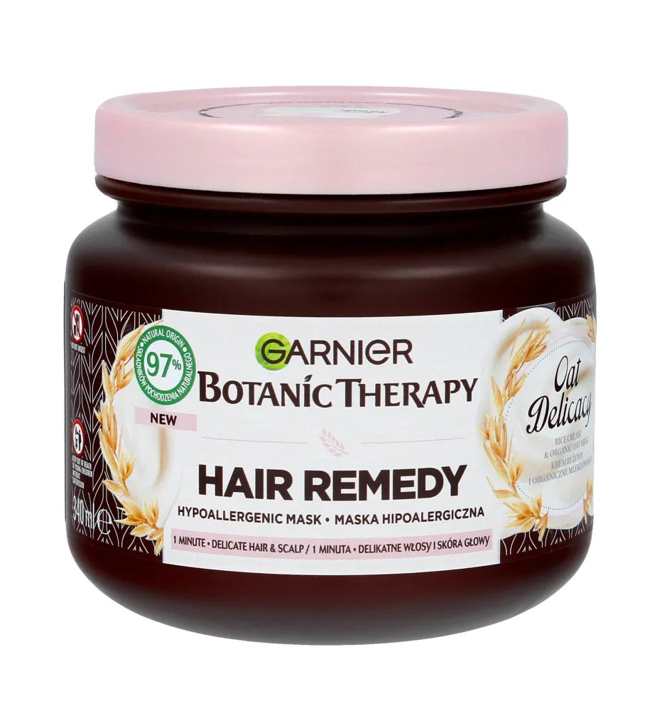 Garnier Botanic Therapy hipoalerginė plaukų kaukė jautriems plaukams su avižų pienu ir ryžių kremu 340 ml - Kosmetika