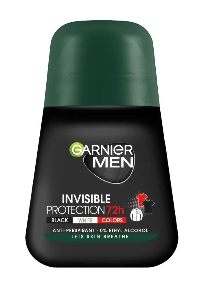 Garnier Men Roll-on Deodorant Invisible Protection 72h - Juodas Baltas Spalvos 50ml - Kosmetika