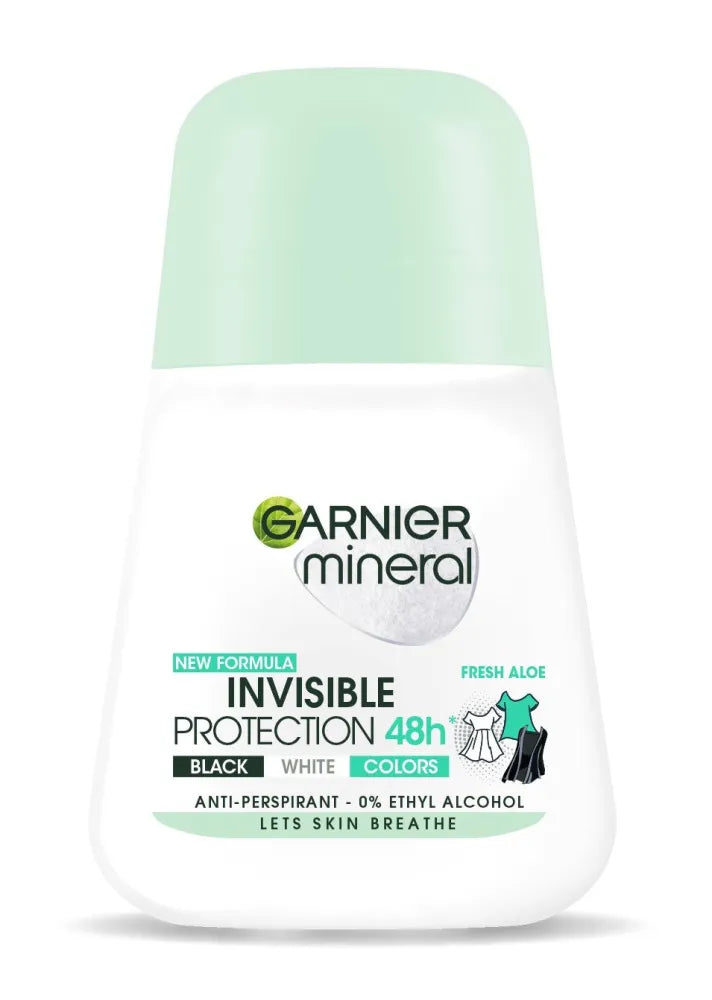 Garnier Mineral Deodorant roll-on Invisible Protection 48h Gaivus Aloe - Juodas,Baltas,Spalvos 50ml - Kosmetika