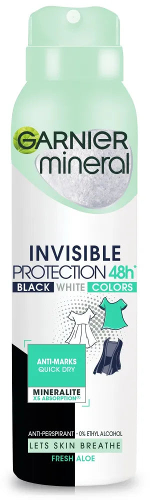 Garnier Mineral Deodorant spray Invisible Protection 48h Gaivus Aloe - Juodas,Baltas,Spalvos 150ml - Kosmetika