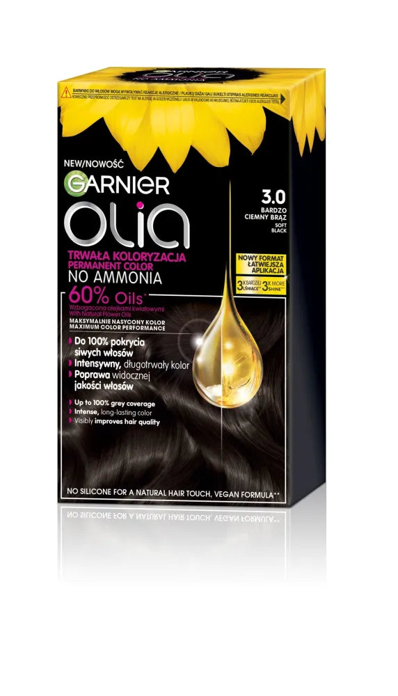 GARNIER Olia Plaukų dažai nr. 3.0 Soft Black - Labai tamsiai ruda - Kosmetika
