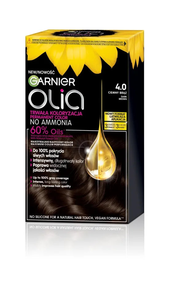 GARNIER Olia Plaukų dažai nr. 4.0 Tamsiai ruda - Kosmetika