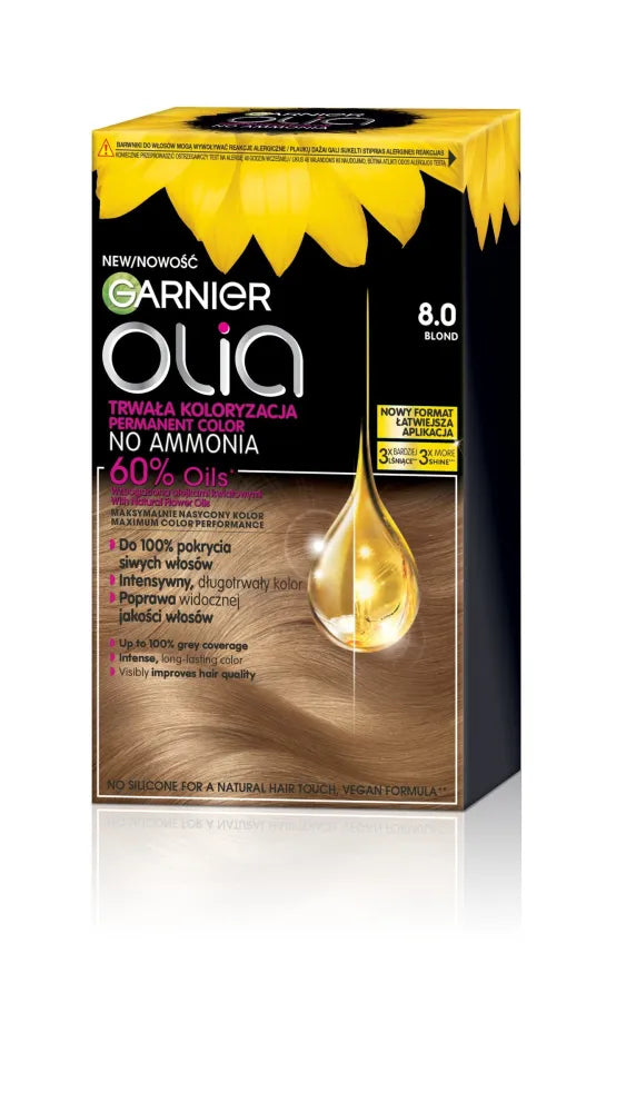 GARNIER Olia Plaukų dažai nr. 8.0 Šviesus - Kosmetika