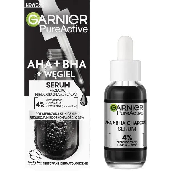 Garnier Pure Active Serum prieš trūkumus - AHA + BHA + Anglis 30ml - Kosmetika