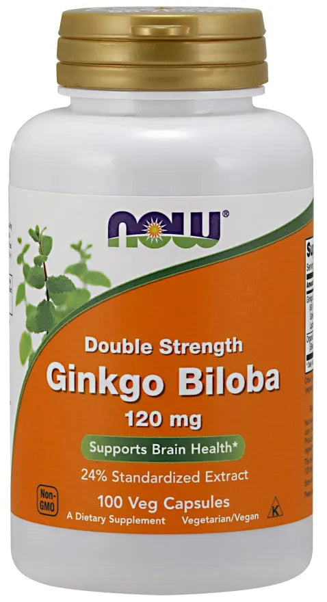 Ginkgo Biloba Double Strength 120mg - 100 vcaps - NOW Foods - Papildai