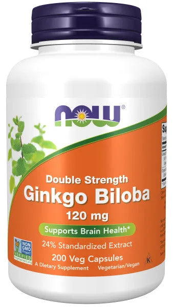 Ginkgo Biloba Double Strength 120mg - 200 vcaps - NOW Foods - Papildai