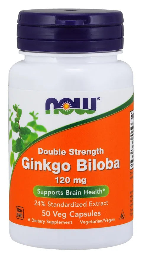 Ginkgo Biloba Double Strength 120mg - 50 vcaps - NOW Foods - Papildai