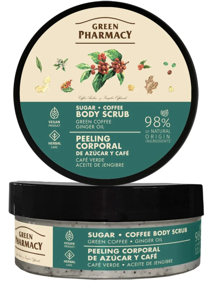 GREEN PHARMACY Multi Sugar-coffee kūno šveitiklis Žaliasis kava ir imbiero aliejus 200 ml - Kosmetika