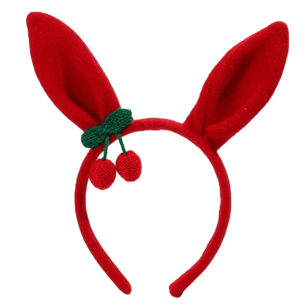 Hairband with rabbit ears and cherries - red 1pc - Kosmetika