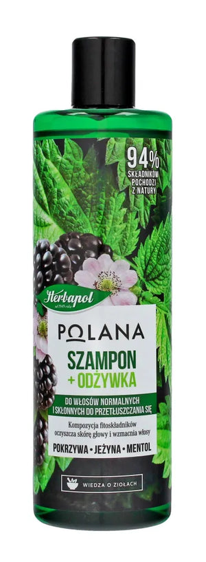 HERBAPOL Polana šampūnas ir kondicionierius plaukams 2in1 - Juodųjų serbentų dilgėlių su mentolu 400ml - Kosmetika