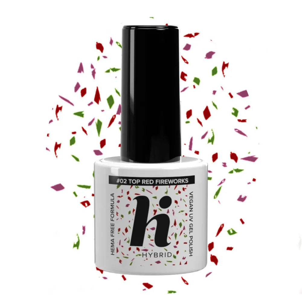 Hi Hybrid HEMA Free Top for nagų lakas No Wipe #02 Raudona Fejerverkas 5ml - Kosmetika