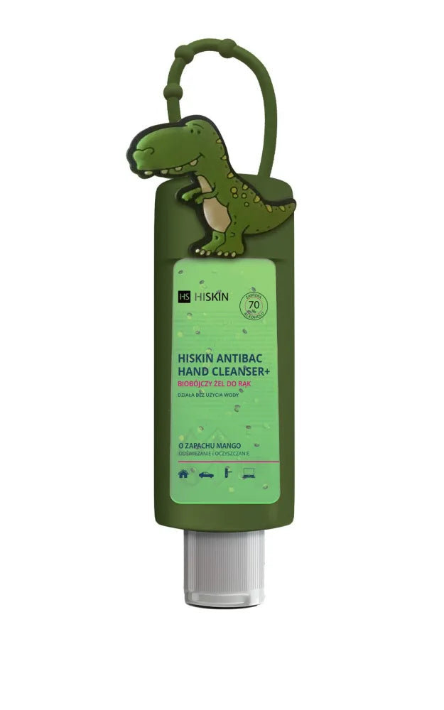 HISKIN Antibac Hand Cleanser+ Biocidal Gel su mango kvapu - dinozauras (75ml butelis + dėklas) - Medicinos ir slaugos