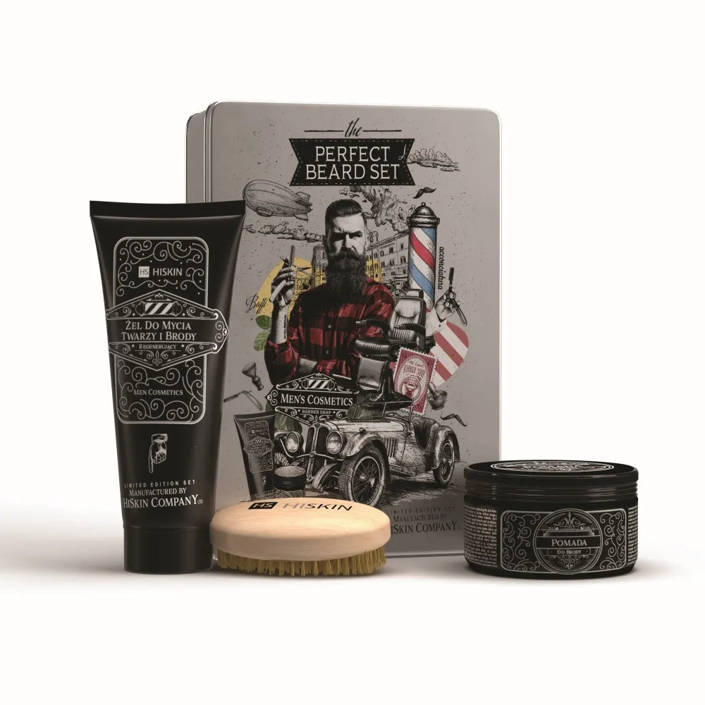 HISKIN Gift set for men Face and beard wash gel + pomade + brush - Kosmetika
