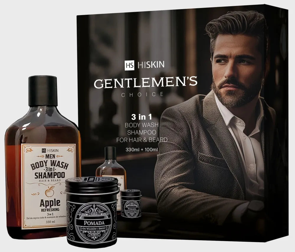 HISKIN Hair and beard set - Whiskey šampūnas 330 ml + plaukų ir barzdos pomada - Kosmetika