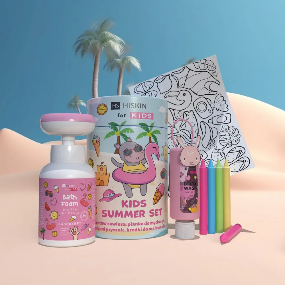 HISKIN Kids Holiday set in a tube washing foam shower gel gift of colored pencils and coloring books - pink - Vaikui ir