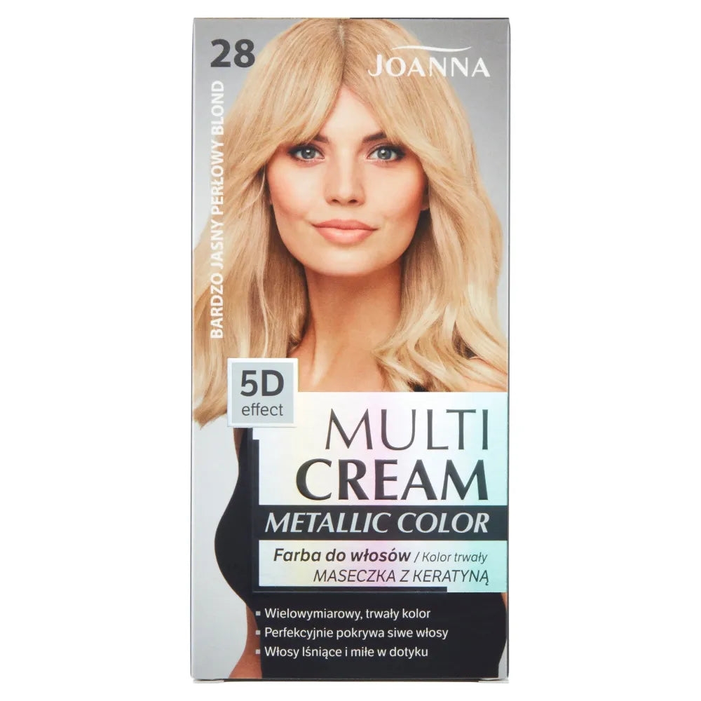JOANNA Multi Cream Metalinė spalva Plaukų dažai nr. 28 Labai šviesi perlų blondinė. - Kosmetika