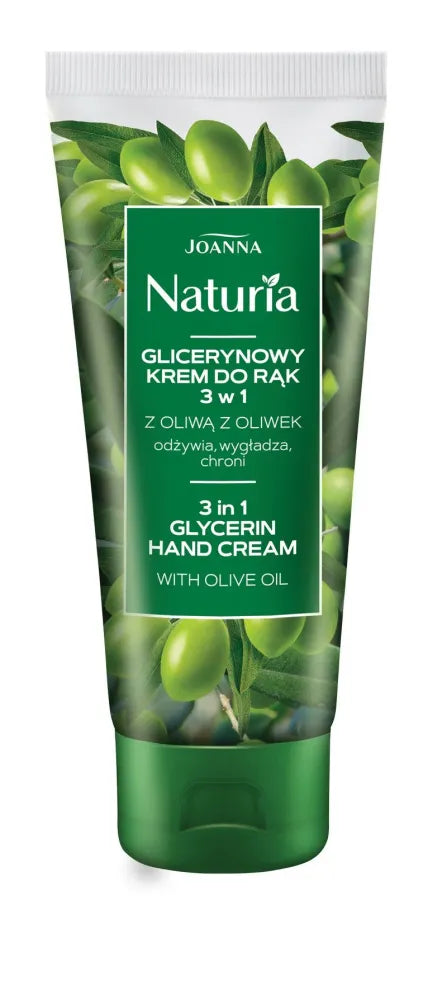 Joanna Naturia Body Glycerin rankų kremas su alyvuogių aliejumi 3 in 1 maitina glotnina saugo 100g - Kosmetika