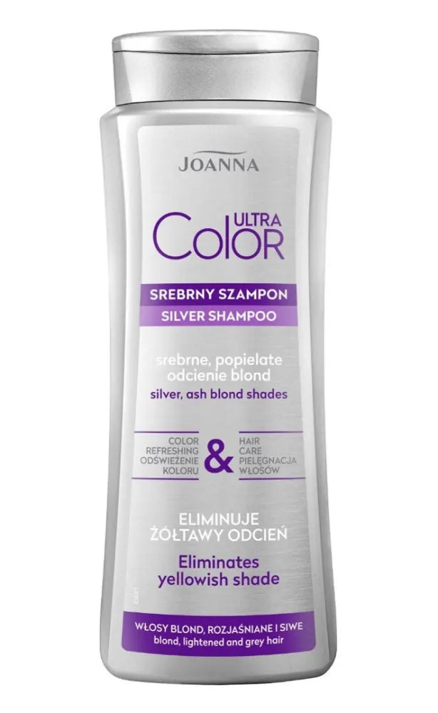 Joanna Ultra Color Silver šampūnas plaukams pašalinantis gelsvą atspalvį - sidabriniai ir pelenų atspalviai šviesiems