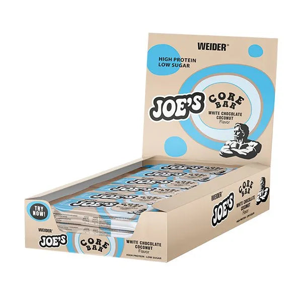 Joe’s Core Bar White Chocolate Coconut - 12 x 45g - Weider - Maistas