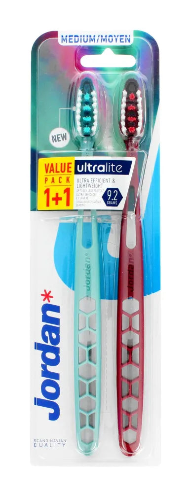 Jordan Ultralite Toothbrush DUO - medium 1op.-2vnt.(1 + 1) - spalvų mišinys - Kosmetika