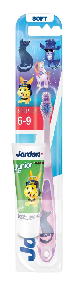 Jordan vaikų dantų šepetėlis Step by 6-9 minkštas - įvairių raštų mišinys - Kosmetika