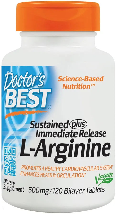 L-Arginine - Sustained + Immediate Release 500mg - 120 tablets - Doctor’s Best - Papildai