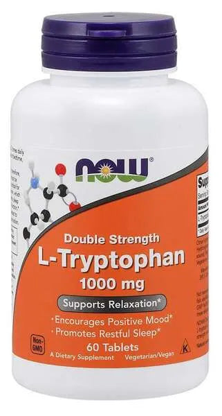 L-Tryptophan 1000mg Double Strength - 60 tabs - NOW Foods - Papildai