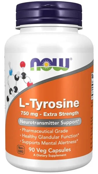 L-Tyrosine Extra Strength 750mg - 90 vcaps - NOW Foods - Papildai