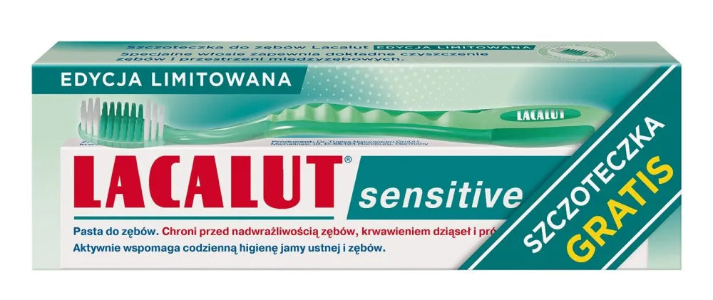 LACALUT Sensitive dantų pasta 75ml + Žalias šepetėlis (nemokamai) - Kosmetika