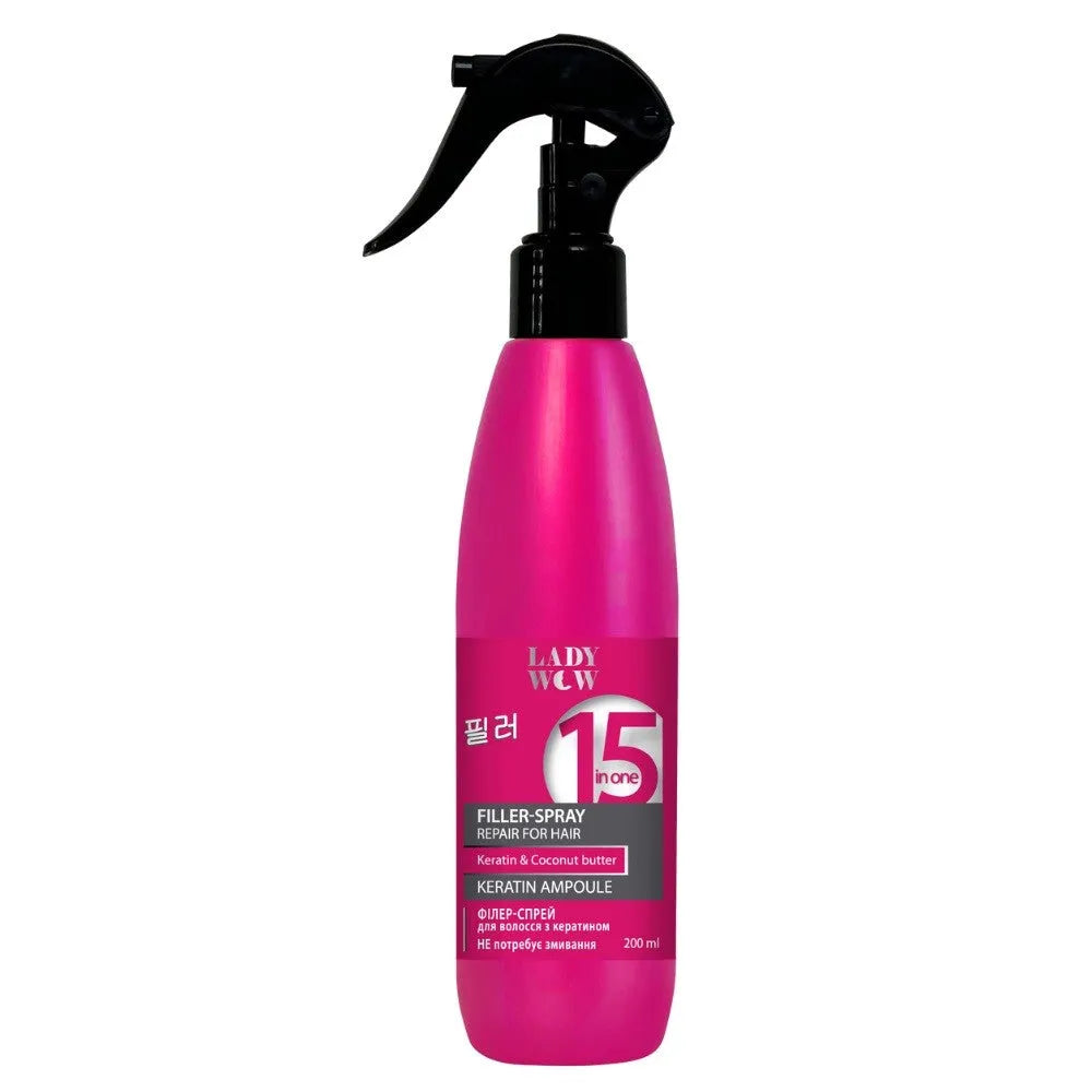 LADY WOW Filler - Keratin Spray Plaukų užpildas 15in1 - Keratino ampulė 200ml - Kosmetika