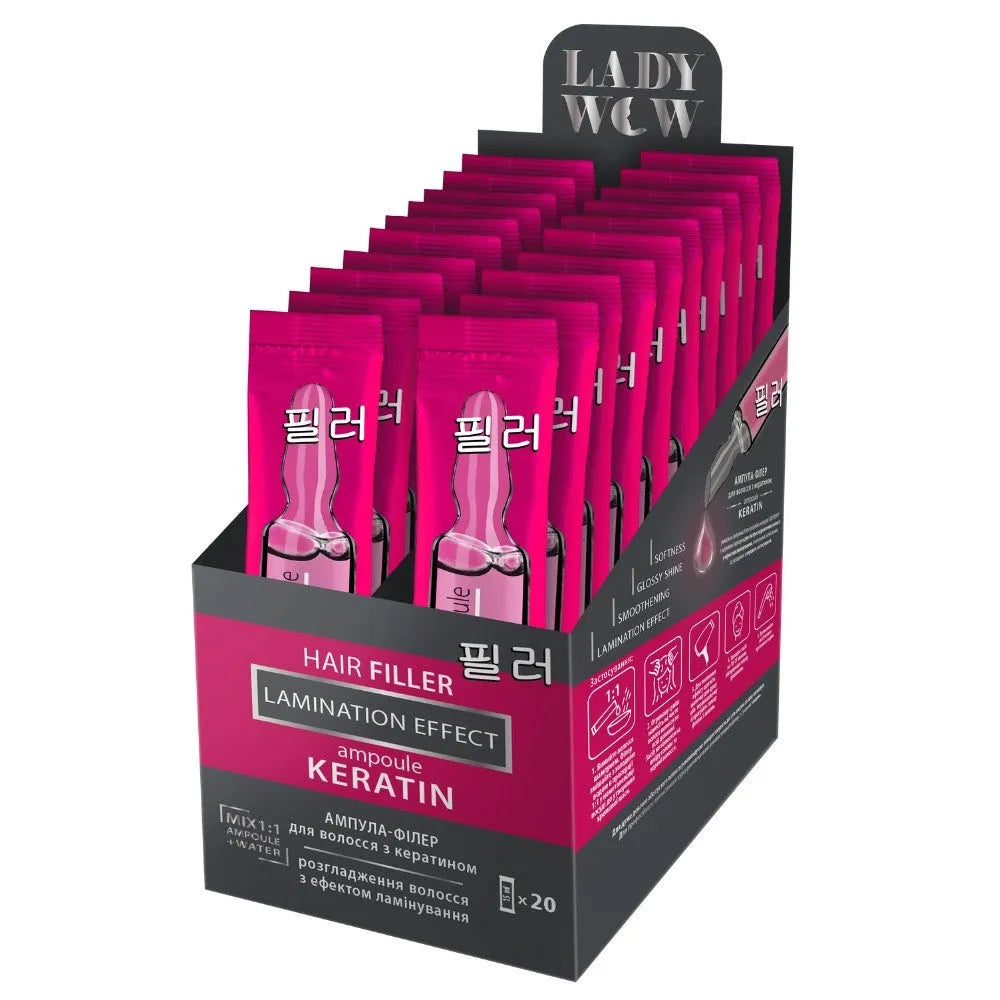 LADY WOW Plaukų užpildas keratino ampulė plaukams - laminavimo efektas 15ml - Kosmetika