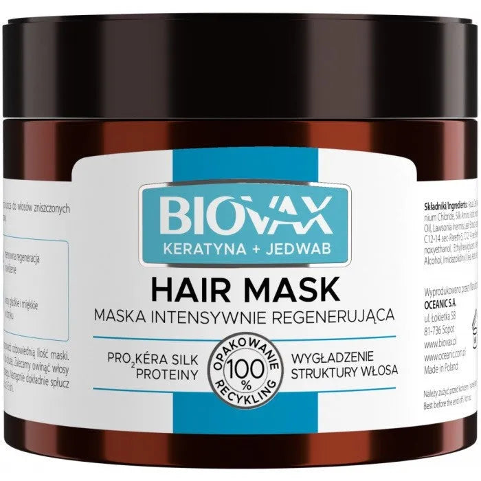 L’BIOTICA Biovax Plaukų kaukė Intensyviai regeneruojanti - Keratinas + Šilkas 250ml - Kosmetika