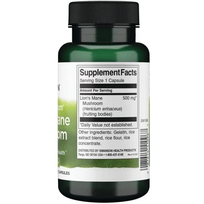 Lion’s Mane Mushroom - 500 mg - N60 - Grybas - Liūto karčiai - Swanson - Papildai
