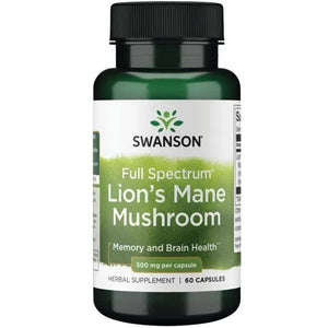 Lion’s Mane Mushroom - 500 mg - N60 - Grybas - Liūto karčiai - Swanson - Papildai