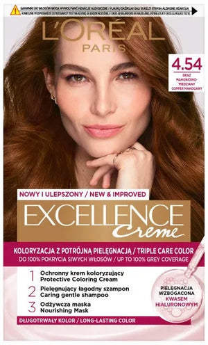 Loreal Excellence Creme Coloring Cream 4.54 kaštonų vario ruda - Kosmetika