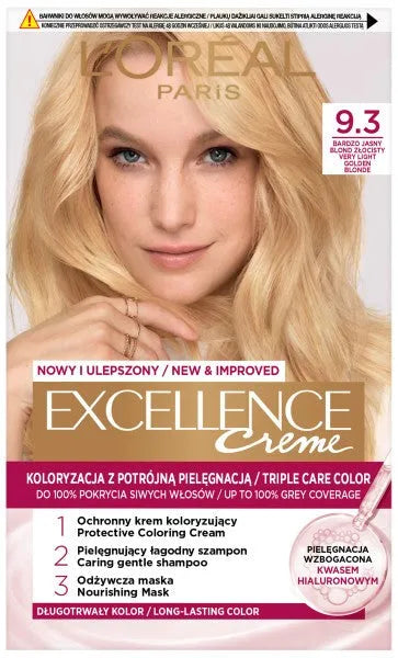 Loreal Excellence Creme Coloring Cream 9.3 Labai šviesus auksinis šviesiaplaukis - Kosmetika