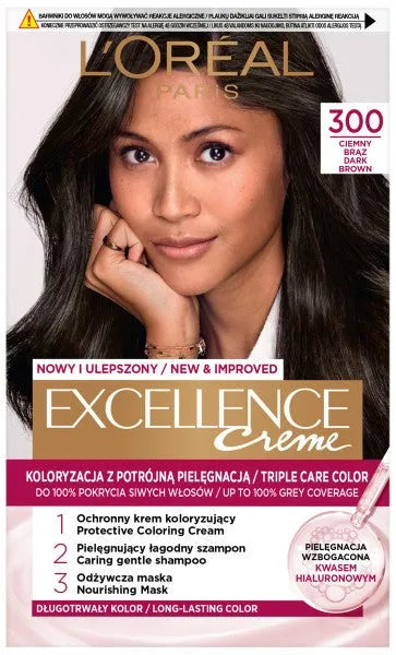 LOREAL Excellence Creme Plaukų dažai 3 Tamsiai rudas - Kosmetika