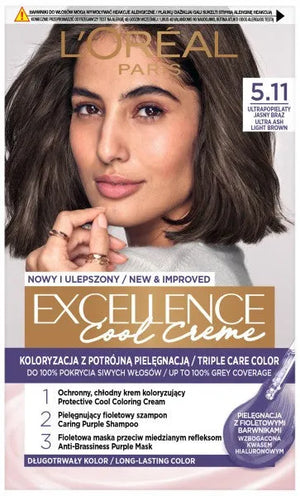 LOREAL Excellence Creme Plaukų dažai 5.11 Ultra pelenų šviesiai rudas - Kosmetika