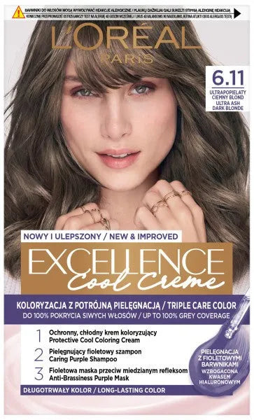 LOREAL Excellence Creme plaukų dažai 6.11 Ultra pelenų tamsiai šviesūs - Kosmetika