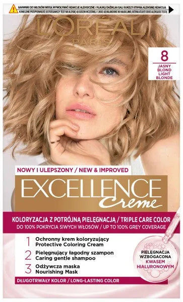 LOREAL Excellence Creme Plaukų dažai 8.0 Šviesus šviesiaplaukis - Kosmetika
