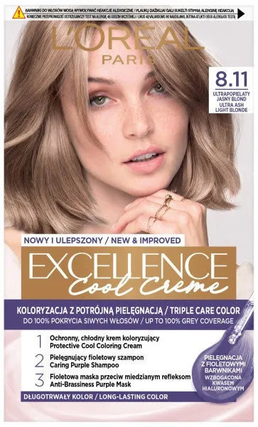 LOREAL Excellence Creme Plaukų dažai 8.11 Ultra pelenų šviesus blondinas - Kosmetika