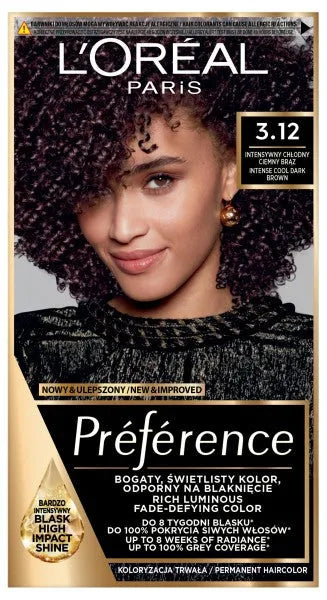 LOREAL Preference plaukų dažai 3.12 - Intensyvi šalta tamsiai ruda 1 vnt. - Kosmetika