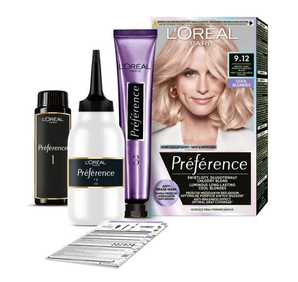 LOREAL Preference plaukų dažai 9.12 - labai šviesus pelenų bežinis šviesiaplaukis 1 vnt. - Kosmetika