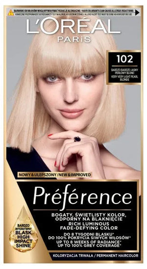 LOREAL Preference plaukų dažai Nr. 102 - labai šviesi perlų blondinė 1op. - Kosmetika